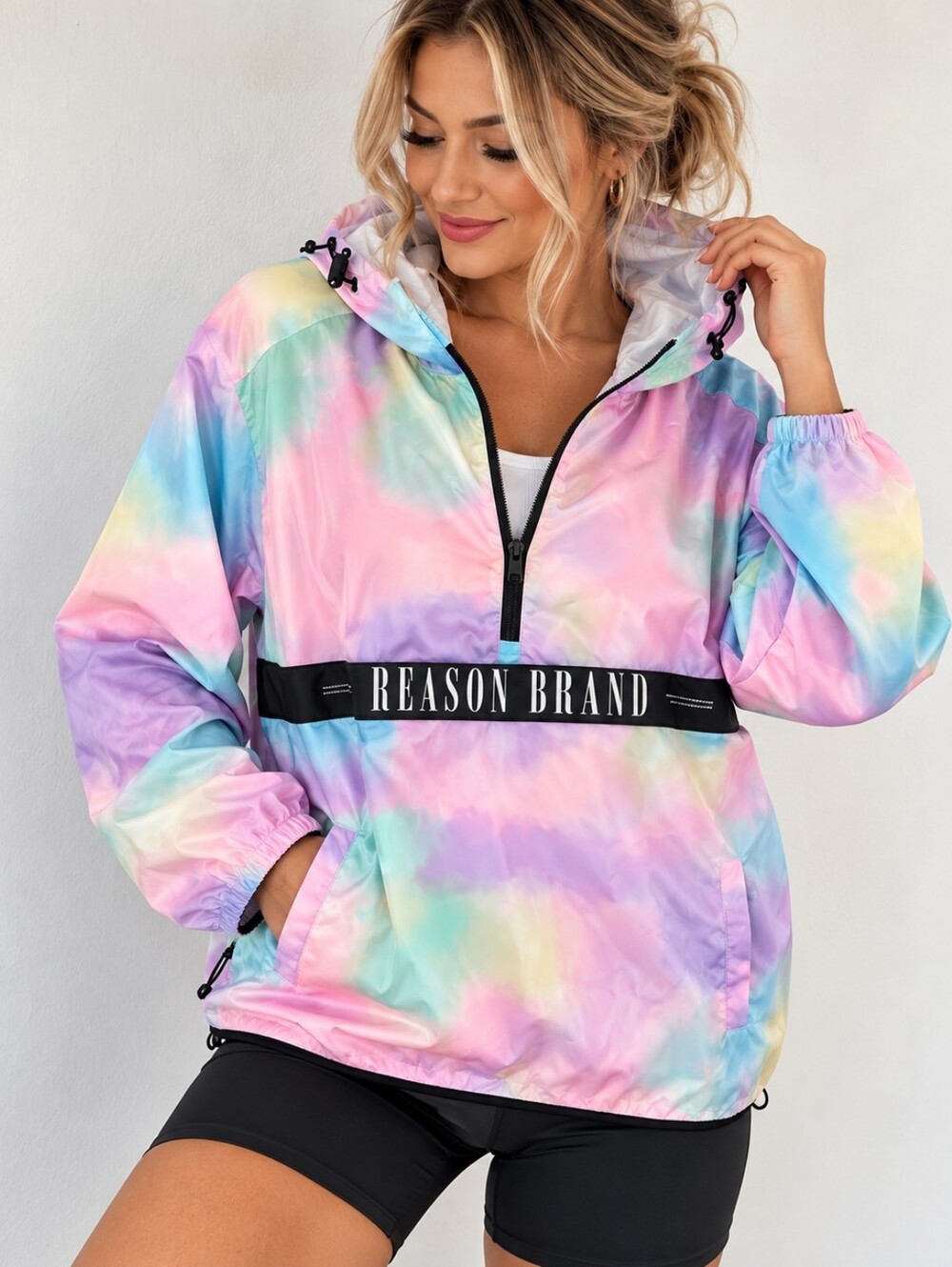 Reason Brand Pastel Tie Dye Anorak Windbreaker Hoodie Jacket Medium